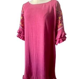 Umgee magenta fuchsia embroidered linen-blend dress, Sz L, NWT